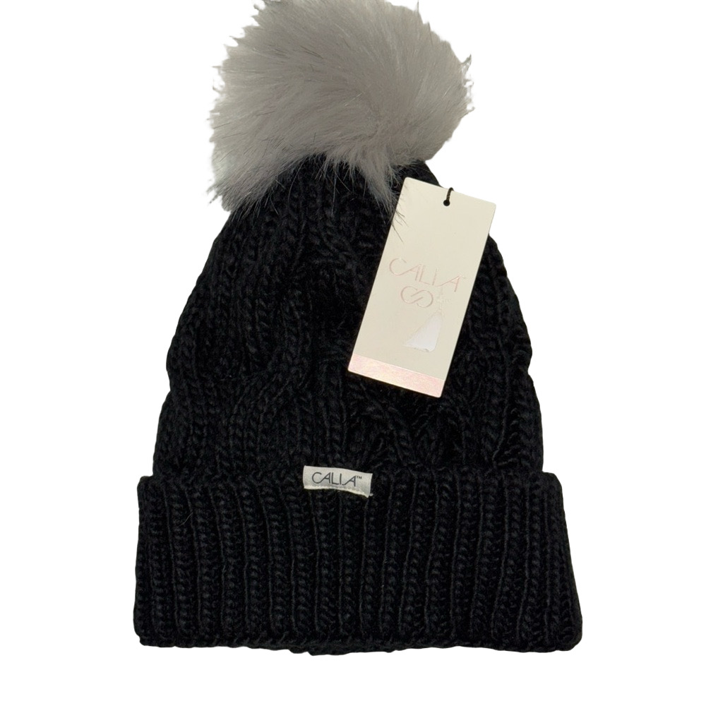 Calia by Carrie Underwood Black Cable Knit Pom Beanie NWT